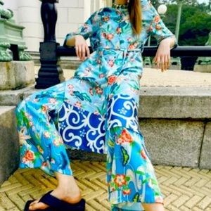 Zara Blue Floral/Bird Flowy Pants